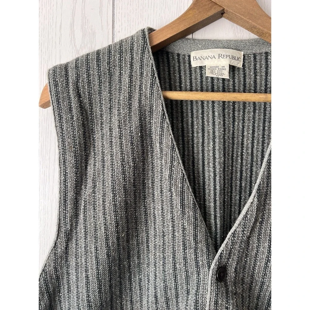 Vintage 90s Banana Republic Wool Knit Vest Men's Stripe Kurt Cobain Button Front